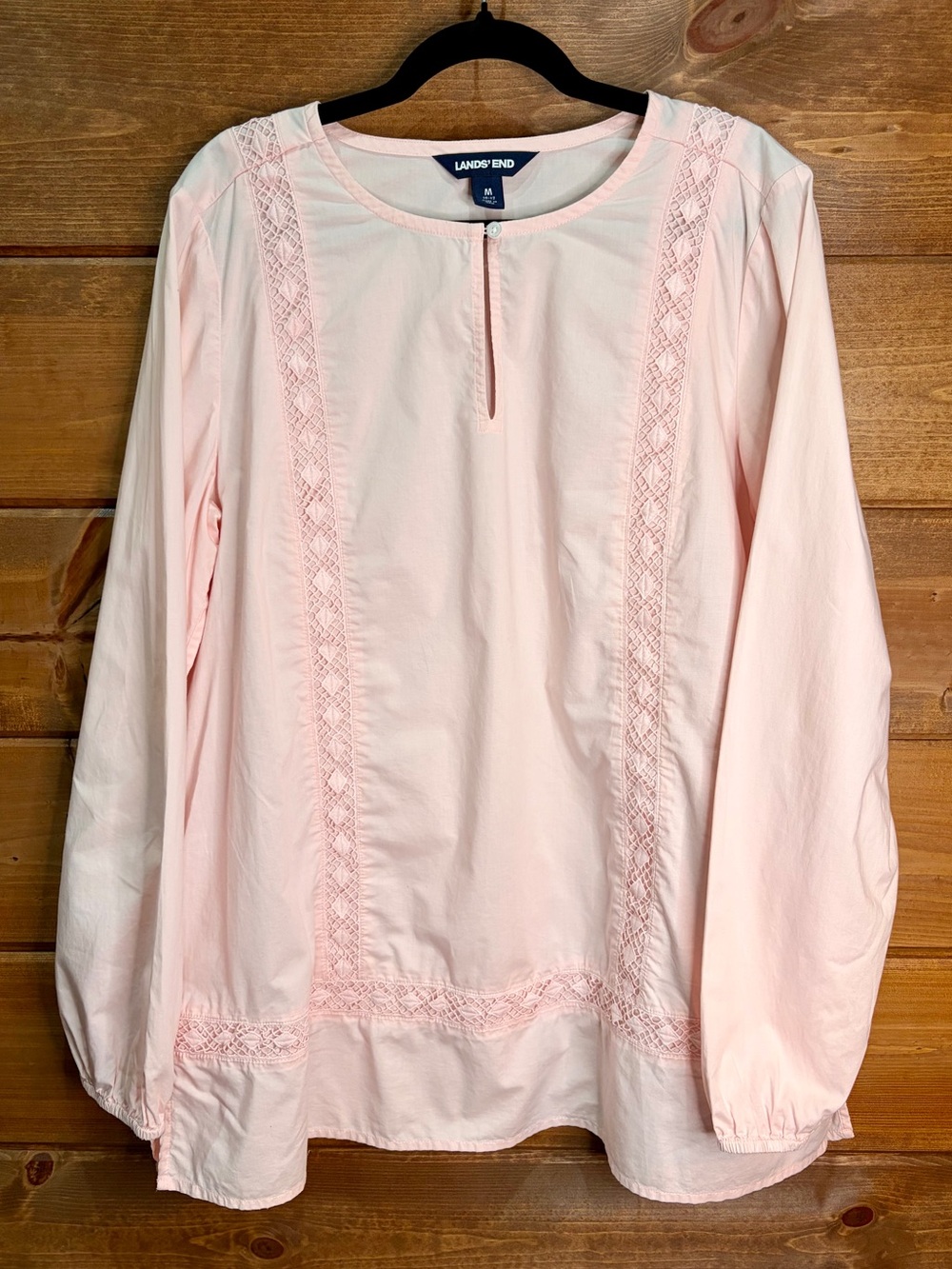 Lands' End Soft Pink Lace-Trim Long-Sleeve Tunic Size Medium 💕🌸
